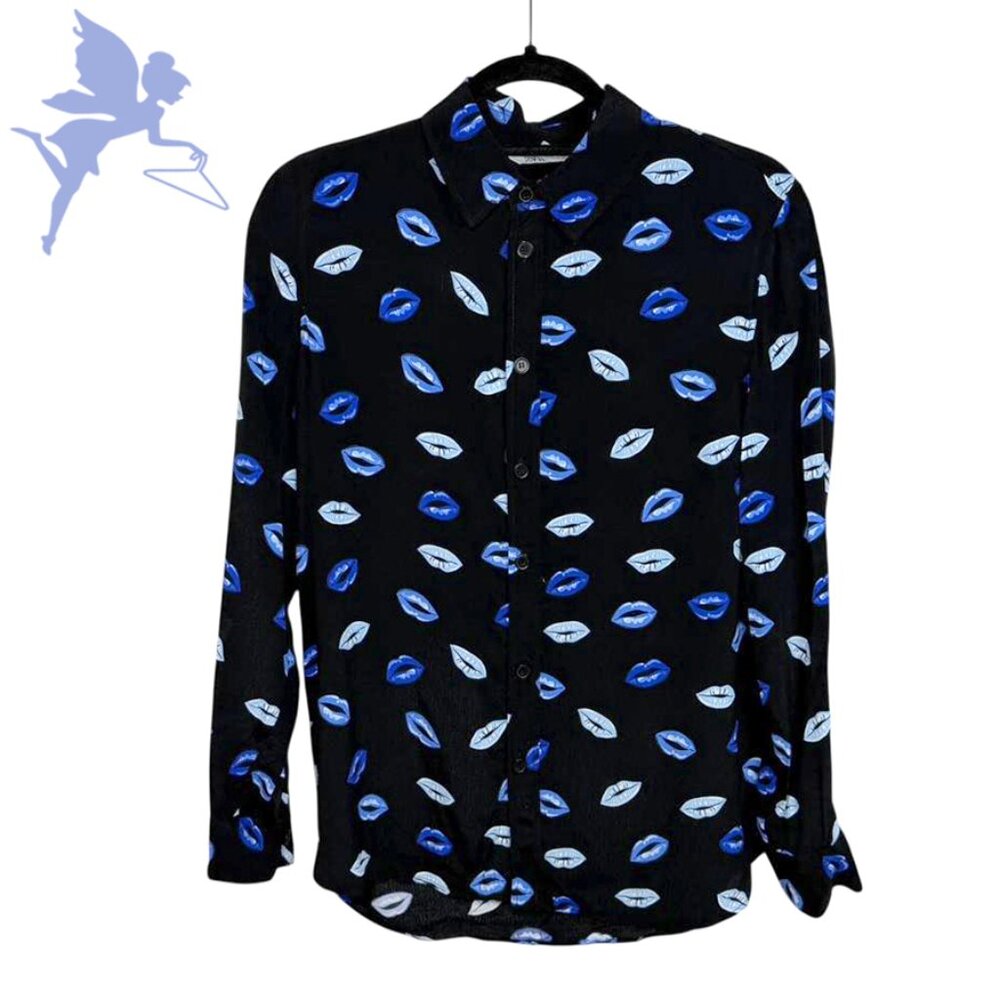 ZARA Button Down Top With Printed Lips Pattern - image 2